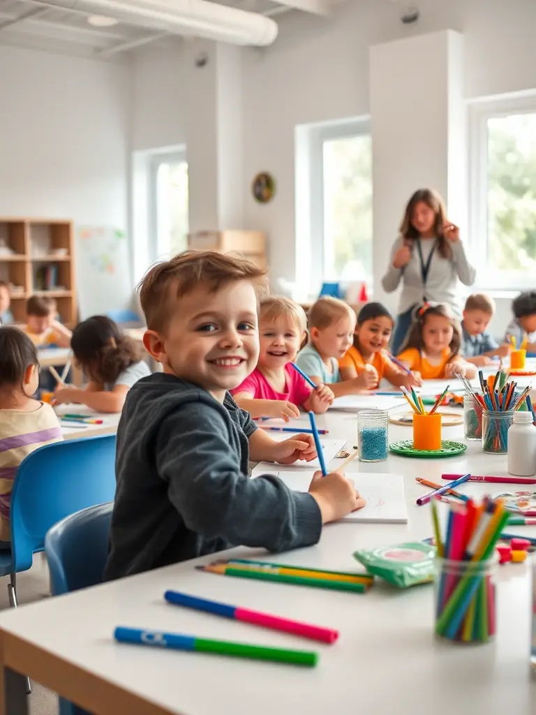 A photograph of children participating in an art workshop held at the chapel, illustrating community engagement and educational activities.